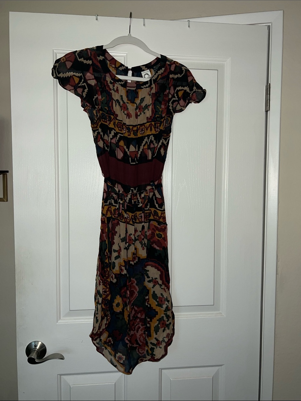 Anthropologie Burgundy and Multi-Print Midi Dress
